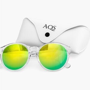 AQS Daily 53mm Rounded Sunglasses, Mirror Green Tint Shades, Made in Italy